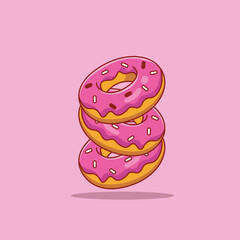 Donuts Vector Icon Illustration. Food Icon Concept White Isolated. Flat Cartoon Style Suitable for Web Landing Page, Banner, Sticker, Background