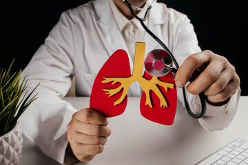 Doctor holding lung organ model. Awareness of lung diseases concept
