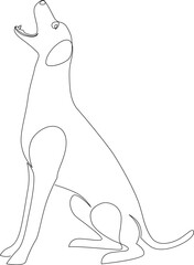 Continuous line drawing of a dog sitting with open mouth. Vector illustration.