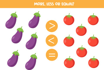 More, less or equal with cute cartoon vegetables.