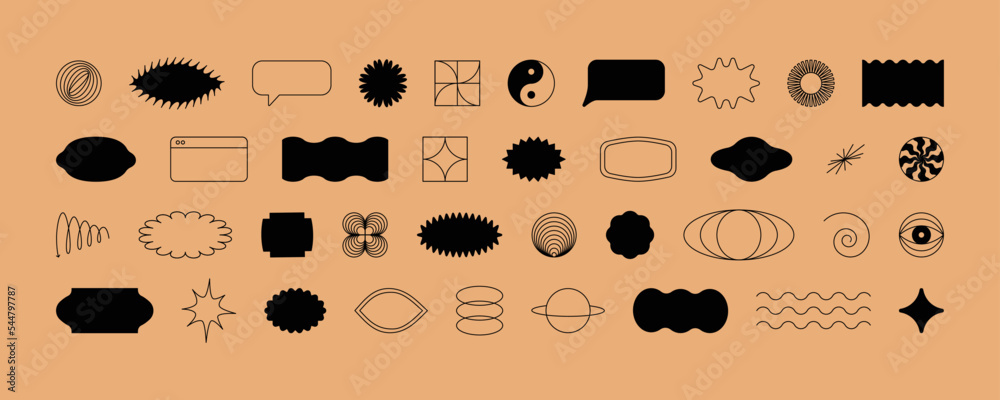 Leinwandbilder Vector set of minimalist brutalist design elements, futuristic shapes and geometric figures and stars - abstract background elements for branding, packaging, prints and social media posts