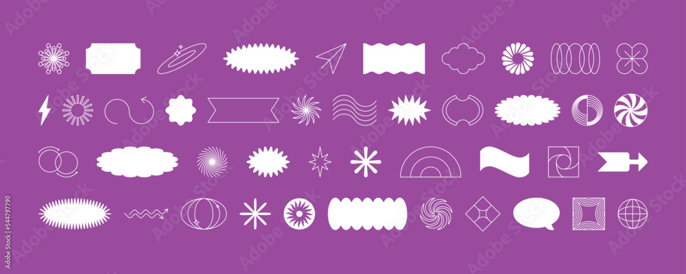 Aufkleber Vector set of minimalist brutalist design elements, futuristic shapes and geometric figures and stars - abstract background elements for branding, packaging, prints and social media posts