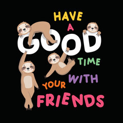 Cute cartoon sloth vector illustration for nursery design, poster, greeting, birthday card,baby shower and party.Animal vector illustration. © StudioLondon