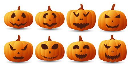 Halloween Pumpkin Face Collection, Vector illustration
