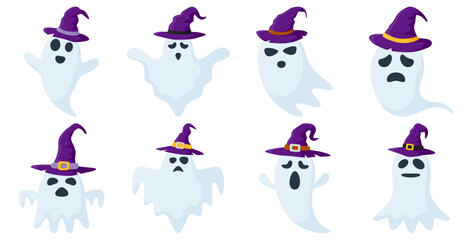 Obraz premium Set of Ghost with hat isolated on white background
