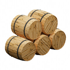 3D RENDERING OF WOODEN BARRELS ISOLATED ON WHITE PLAIN BACKGROUND