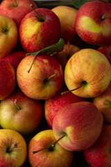 Overhead view of fresh ripe organic apples food background