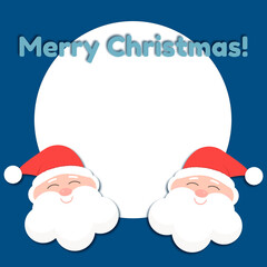Greeting Christmas card with Santa Claus, text Merry Christmas and frame for your text in paper cut style.