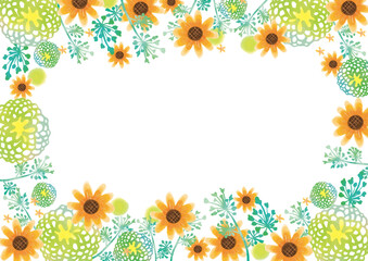 北欧風ひまわりと植物の背景素材