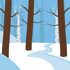 winter forest and frozen river