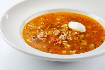 cabbage soup on the white background