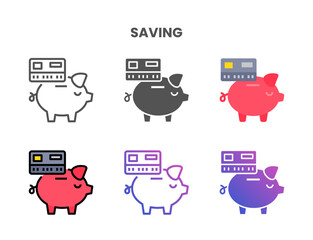 Credit Card Saving icon set style ouline, glyph, flat color and gradient. Vector Illustration for Graphic Design Element. Isolated on white background