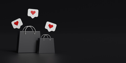 Shopping bags like on a black background. black friday promotion banner concept for online store. 3D render