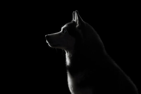 Beautiful Siberian Husky dog, studio portrait in profile