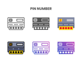 Credit Card Pin Number icon set style ouline, glyph, flat color and gradient. Vector Illustration for Graphic Design Element. Isolated on white background