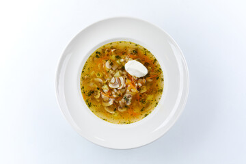 mushroom soup on the white background