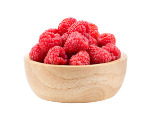 Raspberry in wood bowl  isolated on transparent png