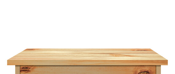 brown wooden table top isolated on transparent background png. Used for displaying or editing your product.