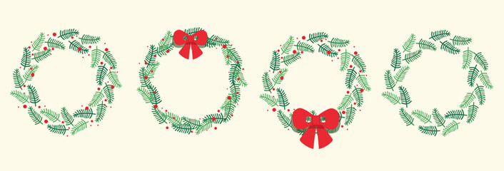 set of Christmas wreath leafs vector illustration