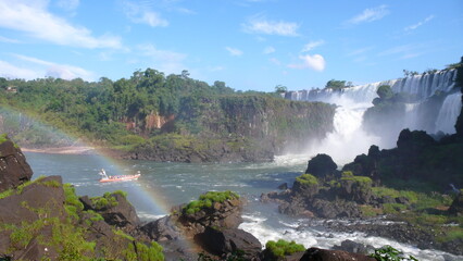 Brazil iguazu falls cascade Rainbow panorama Beautiful