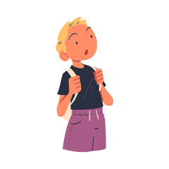 Happy Man Character with Backpack Looking Into the Distance with Curious Face Vector Illustration