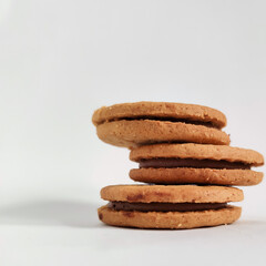 copy space biscuit stack white background