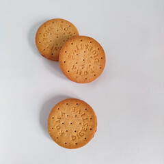 Round biscuits flat lay style on the white background 