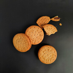 Biscuits flat lay style on the Black Background 