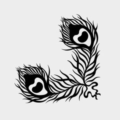 Corner Peacock feather vintage style set. Art deco, nouveau 1920-1930 design.