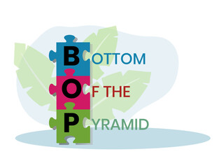 BOP Bottom Of the Pyramid - the largest, but poorest socio-economic group, acronym text concept background