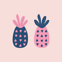 Tropical pineapples hand drawn vector illustration. Isolated abstract fruit in flat style for icon or logo.