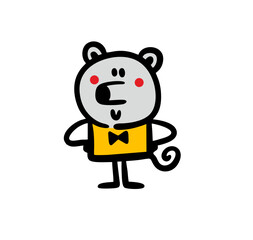 Doodle illustration of funny mouse with curly tail.