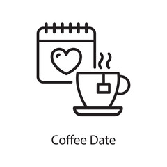 Coffee Date Vector Outline Icon Design illustration. Love Symbol on White background EPS 10 File