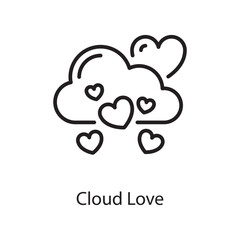 Cloud Love  Vector Outline Icon Design illustration. Love Symbol on White background EPS 10 File