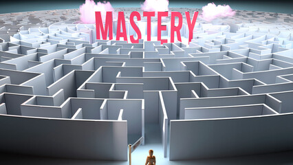 Mastery and a challenging path that leads to it - confusion and frustration in seeking it, complicated journey to Mastery,3d illustration