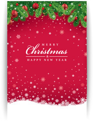 Merry Christmas greeting card on red background with traditional decorations	 - 544809971