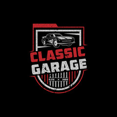 Automotive Classic car Garage Logo vector, repair and modification car logo template with rustic, vintage, retro