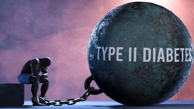 Type ii diabetes that limits life and make suffer, imprisoning in painful condition. It is a burden that keeps a person enslaved in misery.,3d illustration