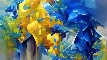 Abstract background modern futuristic graphic. Yellow, Blue chaotic background.