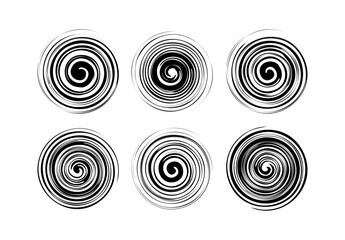 Set of circles element, twisted swirl silhouette on white background