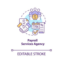 Payroll services agency concept icon. Payment processing. Expert financial management abstract idea thin line illustration. Isolated outline drawing. Editable stroke. Arial, Myriad Pro-Bold fonts used