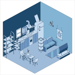 Home interior isometric graphics