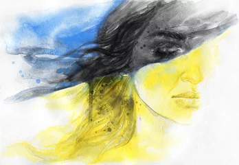 Fotobehang woman portrait. watercolor painting. illustration © Anna Ismagilova