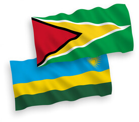 Flags of Republic of Rwanda and Co-operative Republic of Guyana on a white background