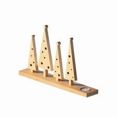 3D RENDERING OF PLYWOOD CHRISTMAS TREE SHAPE BOARD AND CANDLE ISOLATED ON WHITE PLAIN BACKGROUND