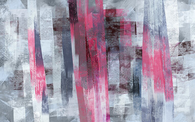 Pink stripes painting, abstract strokes. Artistic grungy background, hand painted grey pattern