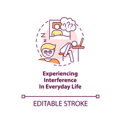 Interference in everyday life concept icon. Problematic news consumption abstract idea thin line illustration. Isolated outline drawing. Editable stroke. Arial, Myriad Pro-Bold fonts used