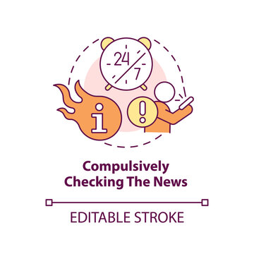 Compulsively checking news concept icon. Problematic information consumption abstract idea thin line illustration. Isolated outline drawing. Editable stroke. Arial, Myriad Pro-Bold fonts used