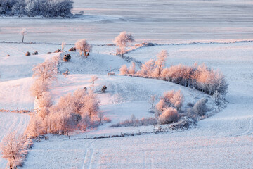 Frosty landscape view in the countryside