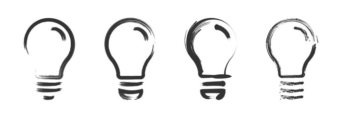 Grunge textured light bulb icon set.